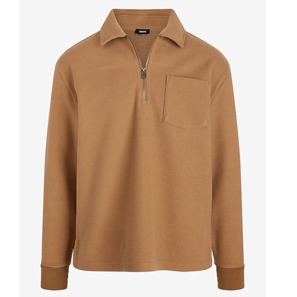 NWT - Express Men’s Relaxed Quarter-Zip Sweatshirt, Camel – XL
